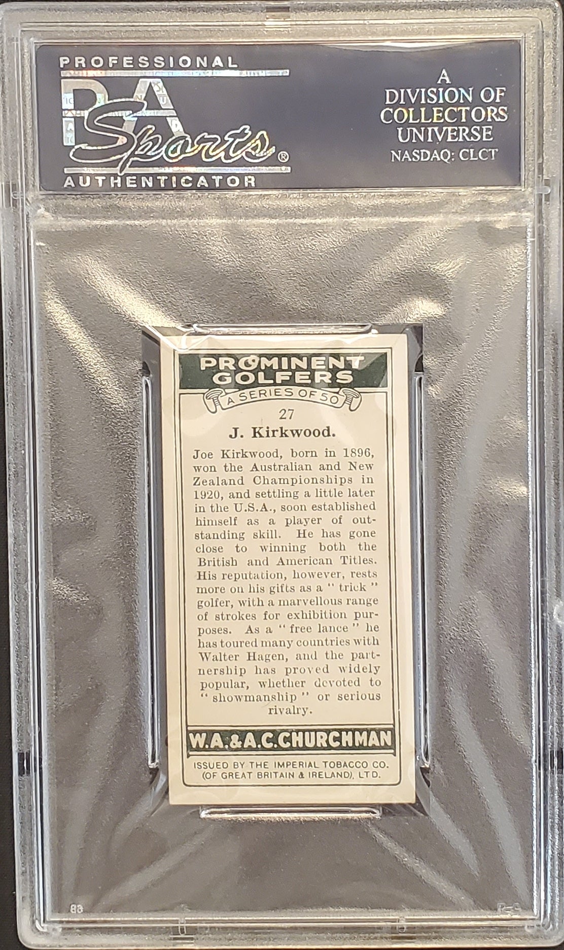 J. KIRKWOOD 1931 Churchman Prominent Golfers Small #27 PSA 6