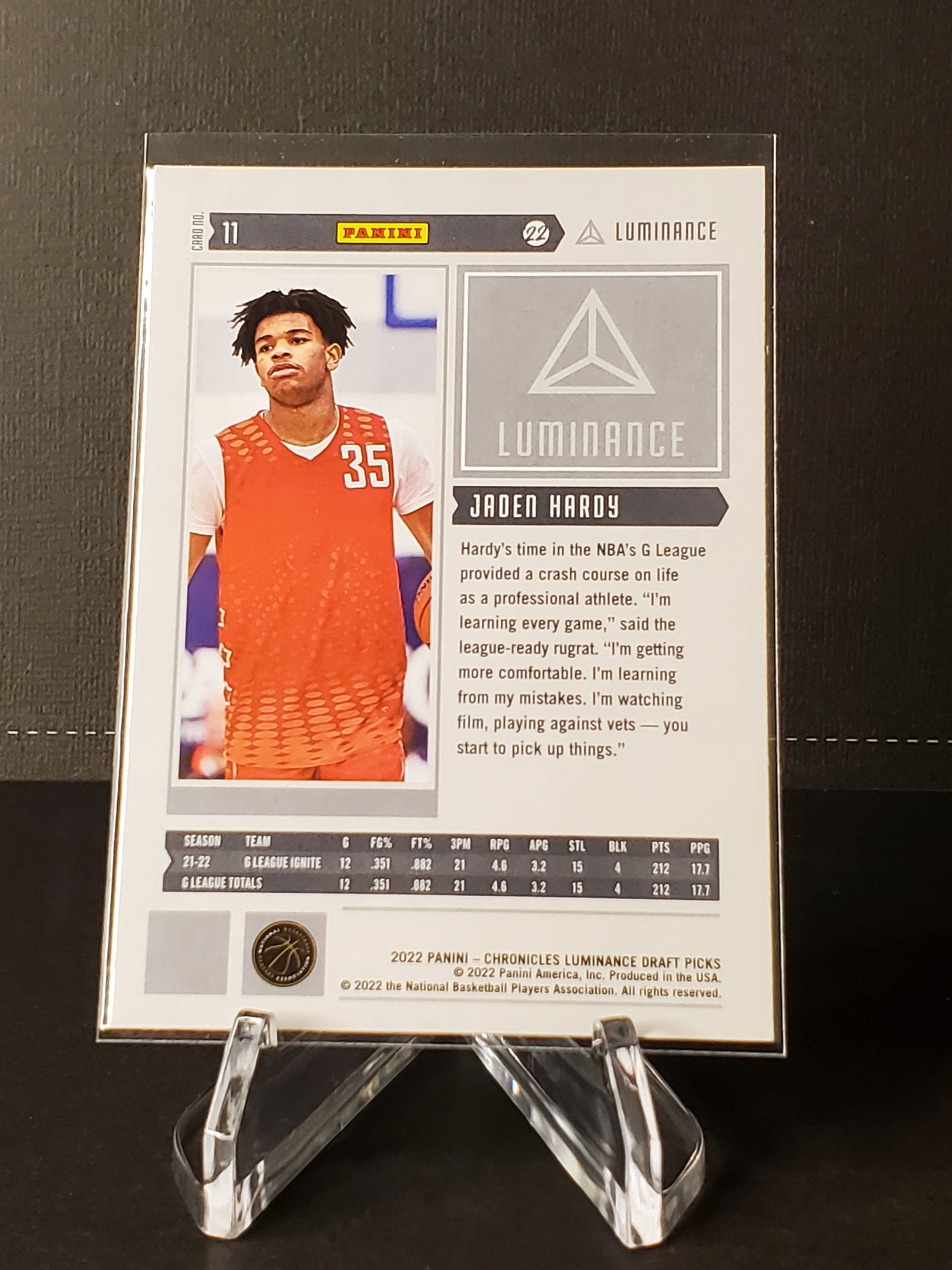 Jaden Hardy 2022 Panini Chronicles Luminance RC #11