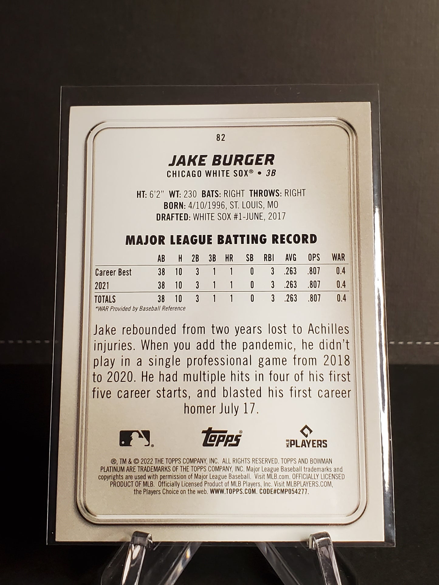 Jake Burger 2022 Bowman Platinum RC #82