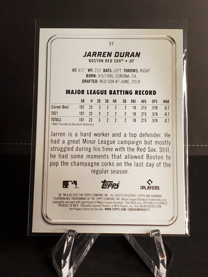 Jarren Duran 2022 Bowman Platinum RC #27