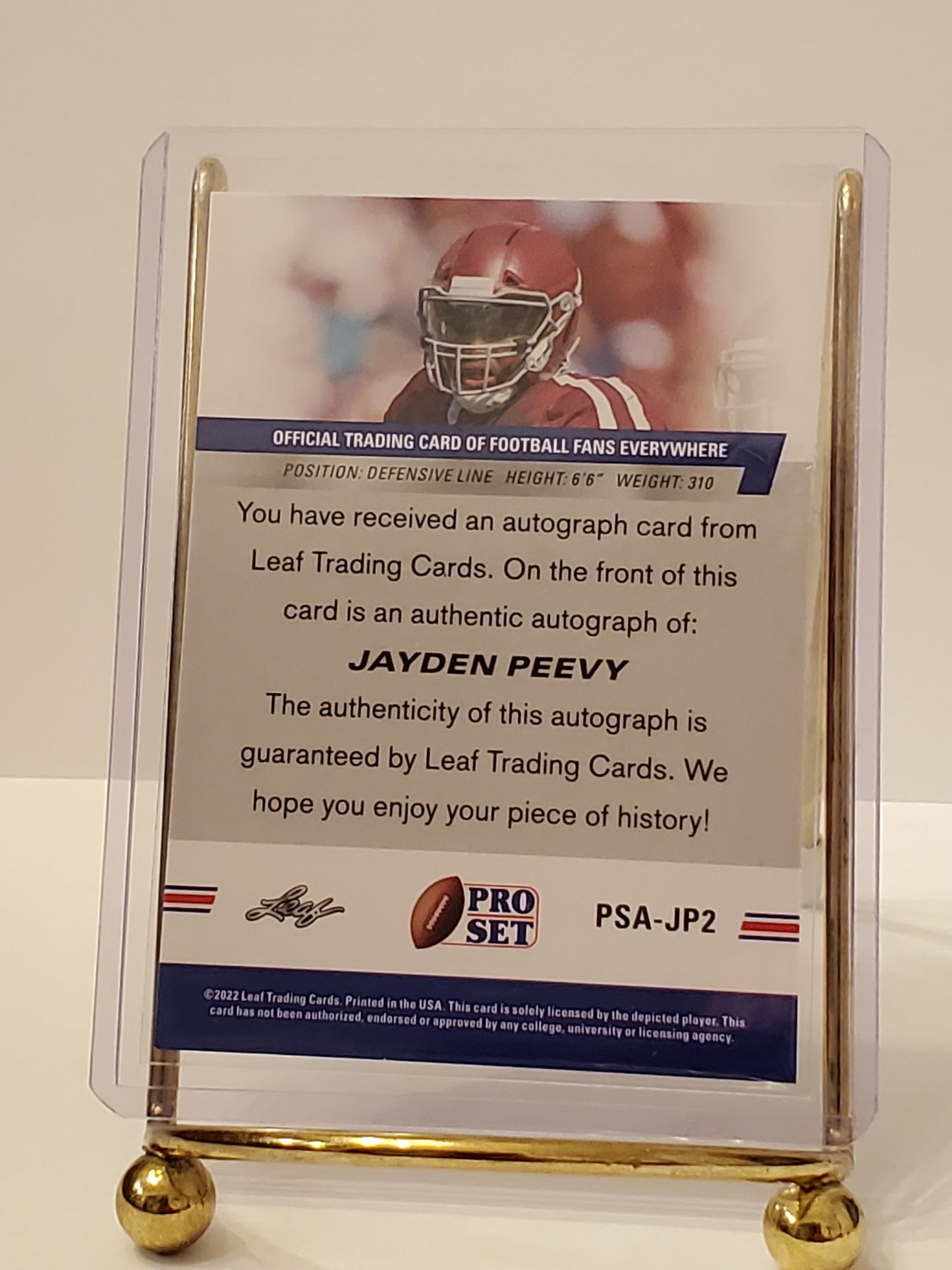 Jayden Peevy - 2022 Leaf PRO SET RC Autograph PSA-JP2