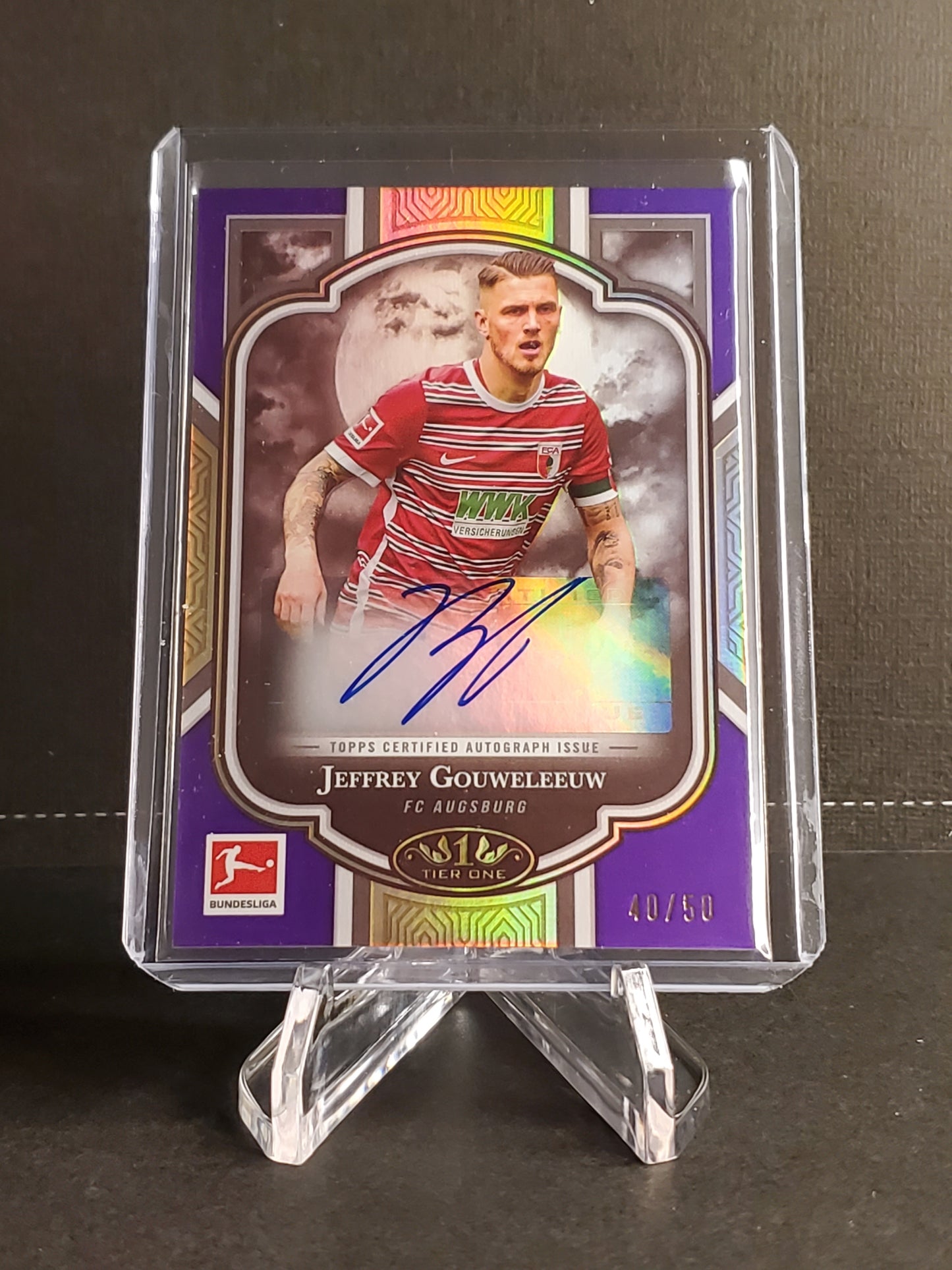 Jeffrey Gouweleeuw 2022-2023 Topps Tier One Bundesliga Purple AUTO /50 #SCA-JGO