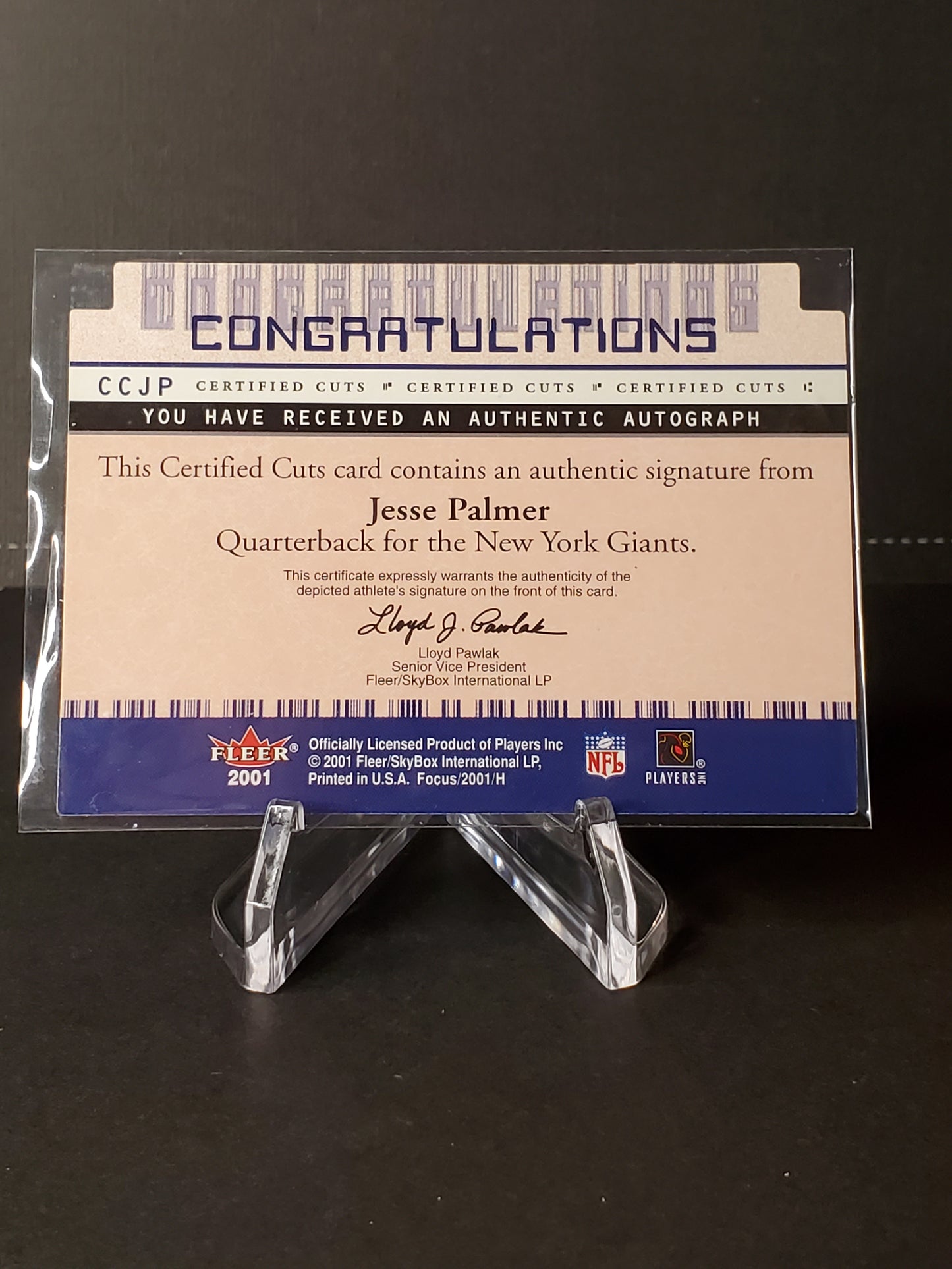 Jesse Palmer 2001 Fleer Focus Cut AUTO #CCJP