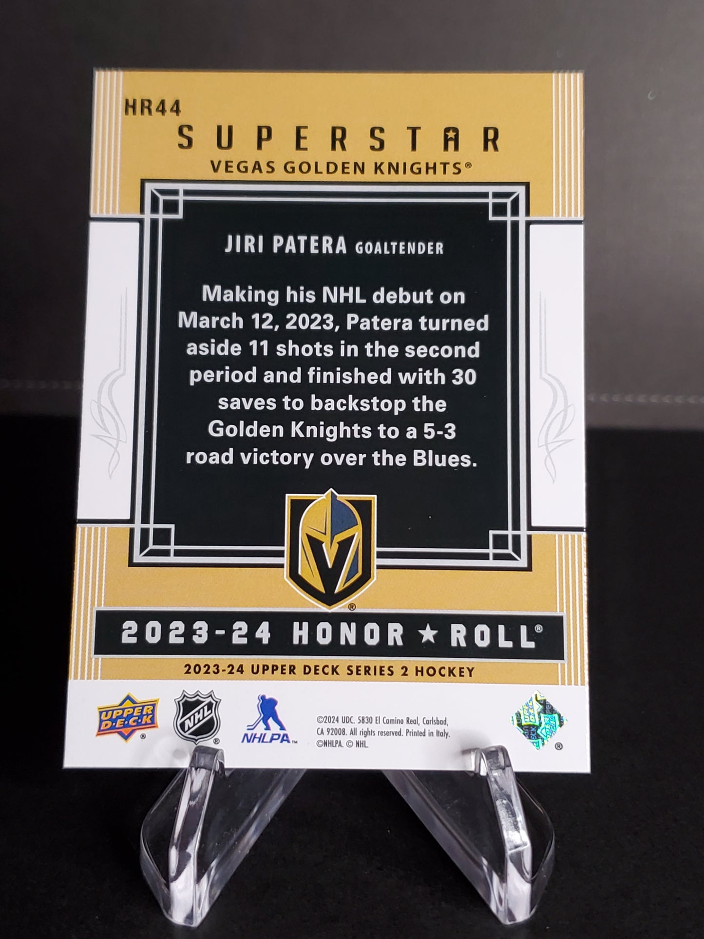 Jiri Patera 2023/24 Upper Deck Series 2 Honor Roll #HR44