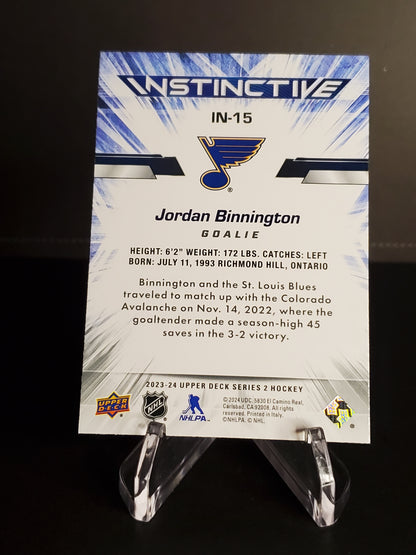 Jordan Binnington 2023/24 Upper Deck Series 2 Instinctive #IN-15