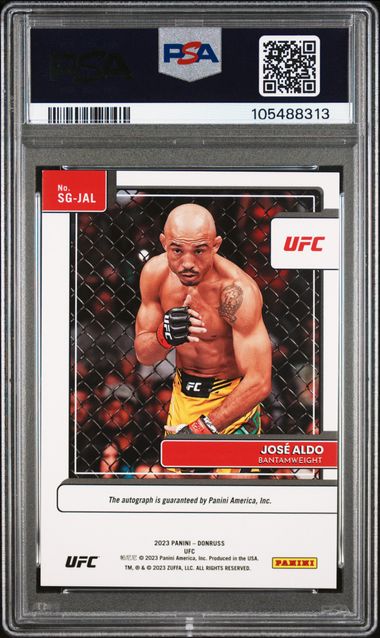 JOSE ALDO - 2023 DONRUSS UFC SIGNATURE SERIES #SGJAL PURPLE LASER PSA 8/10