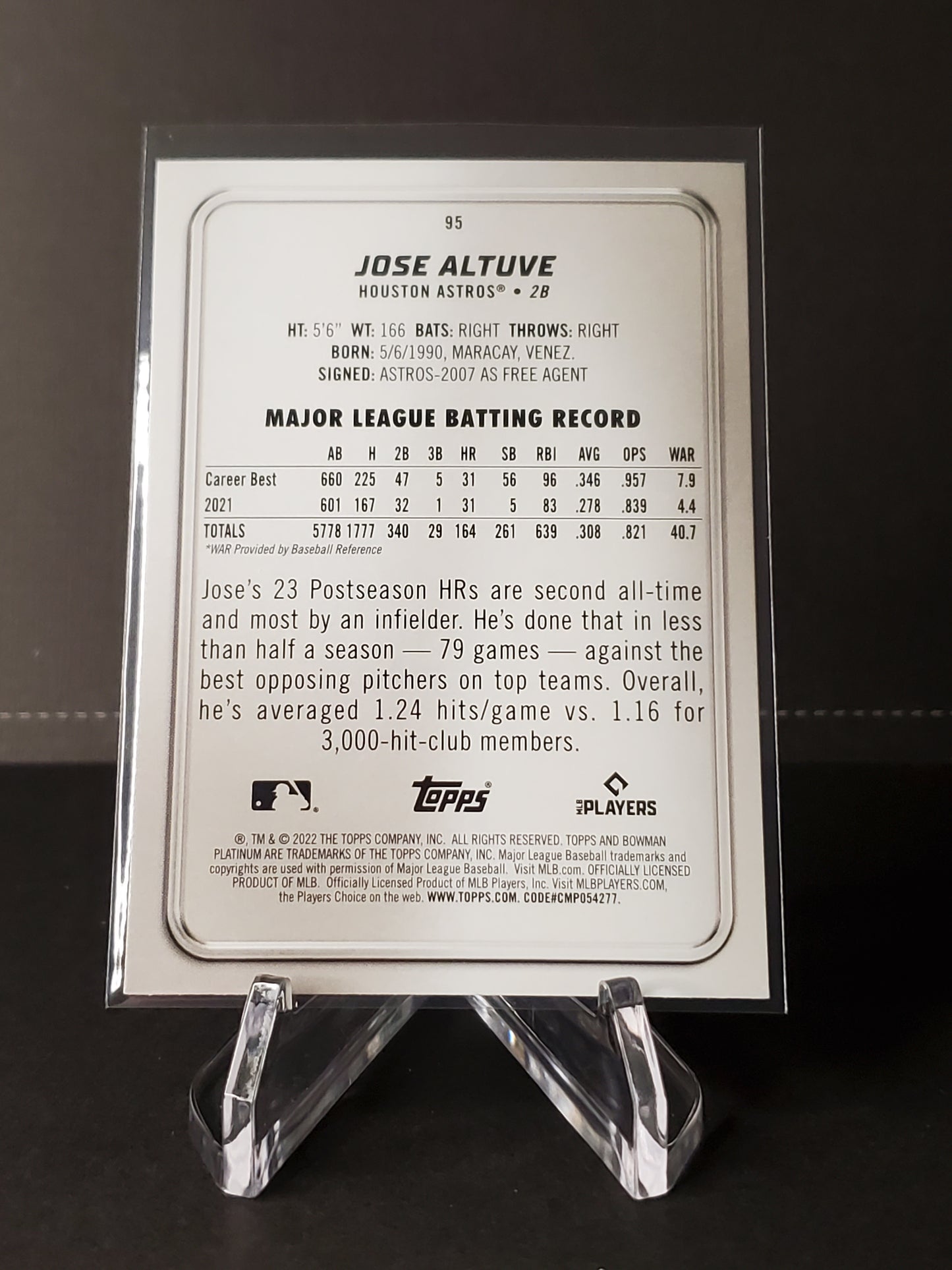 Jose Altuve 2022 Bowman Platinum Ice Foil #95