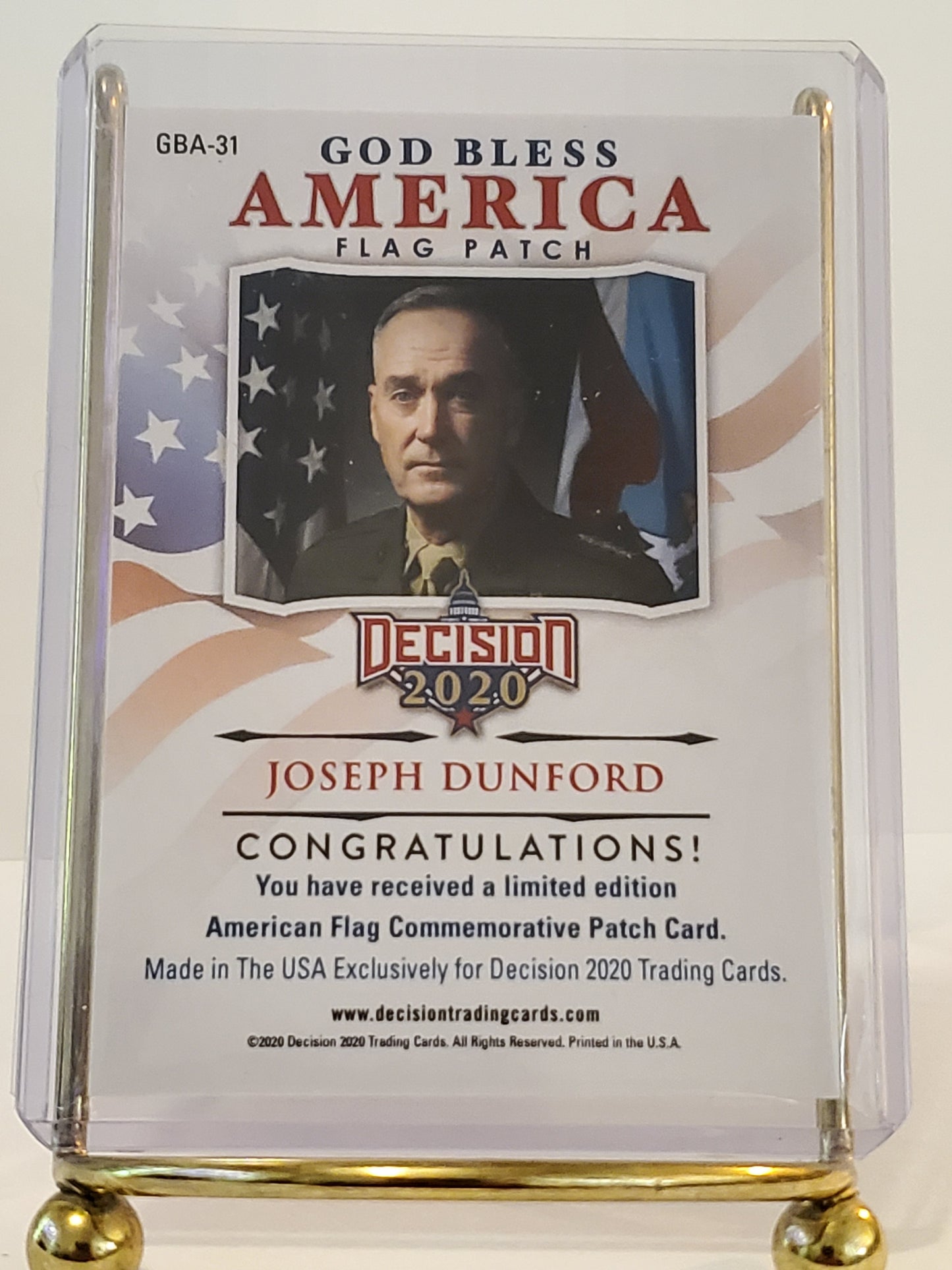 Joseph Dunford 2020 Leaf Decision God Bless America Flag Patch #'d 2/10 GBA-31