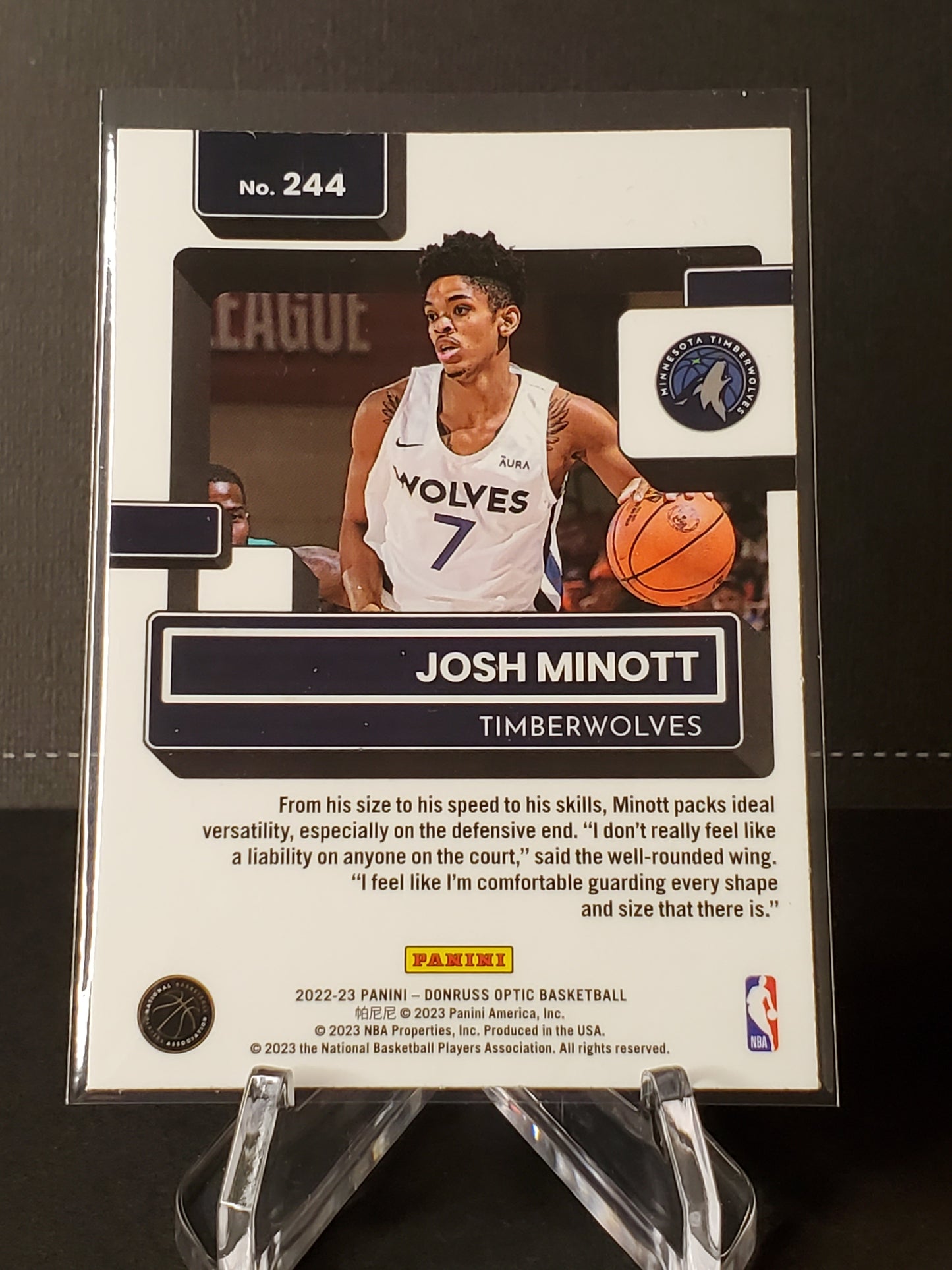 Josh Minott 2022 Panini Optic Rated Rookie RC #244