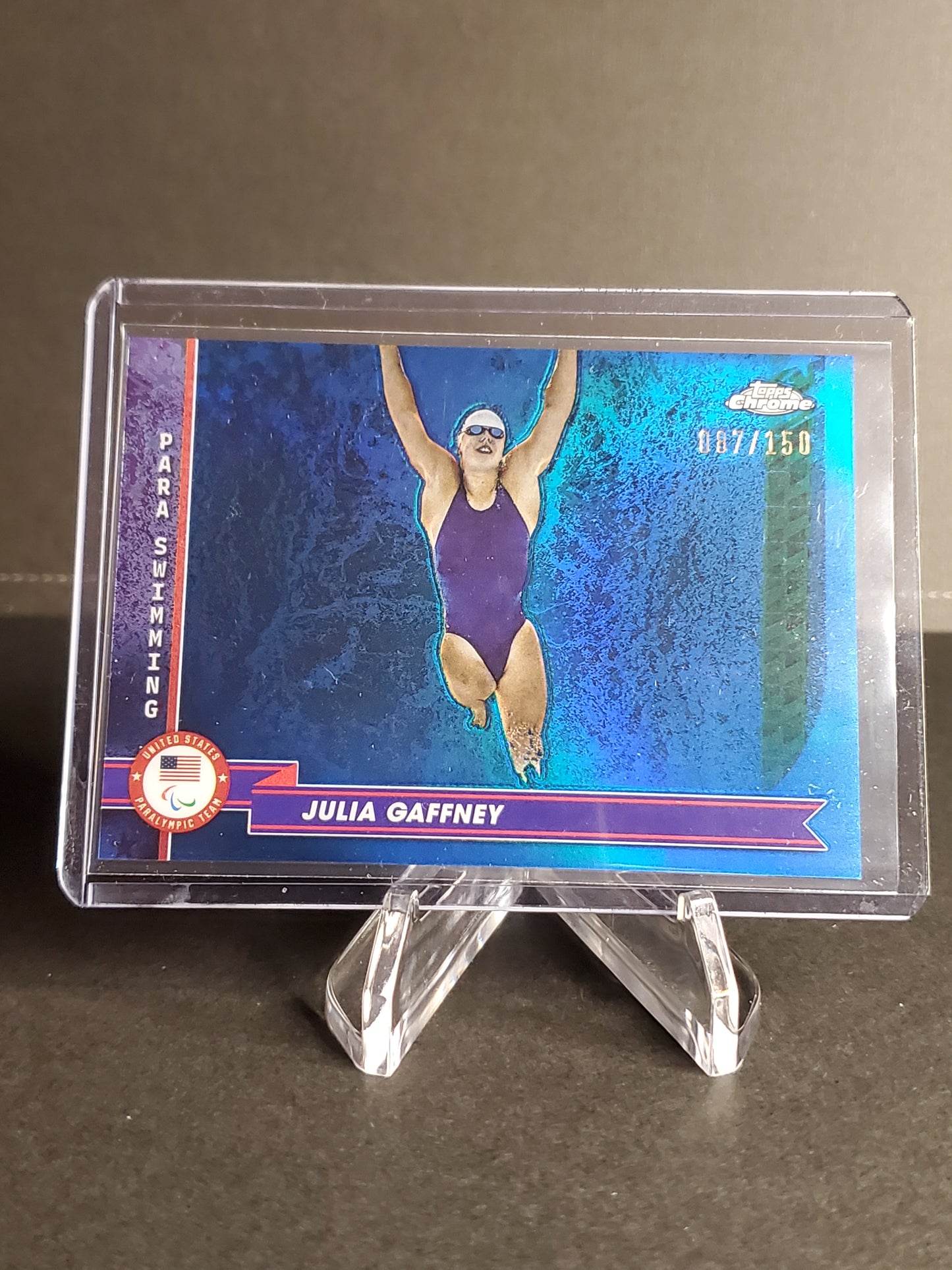 Julia Gaffney 2024 Topps Chrome US Olympic and Paraolympic Hopefuls Blue Refractor #123