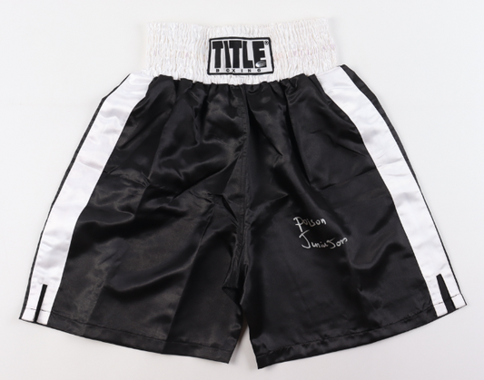 Junior Jones Signed Boxing Trunks Inscribed "Poison" (Schwartz)