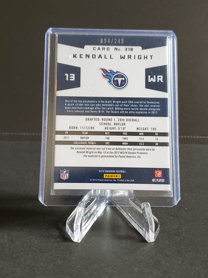 Kendall Wright 2012 Gridiron Rookie Gems Dual Jersey RC 94/249 #318