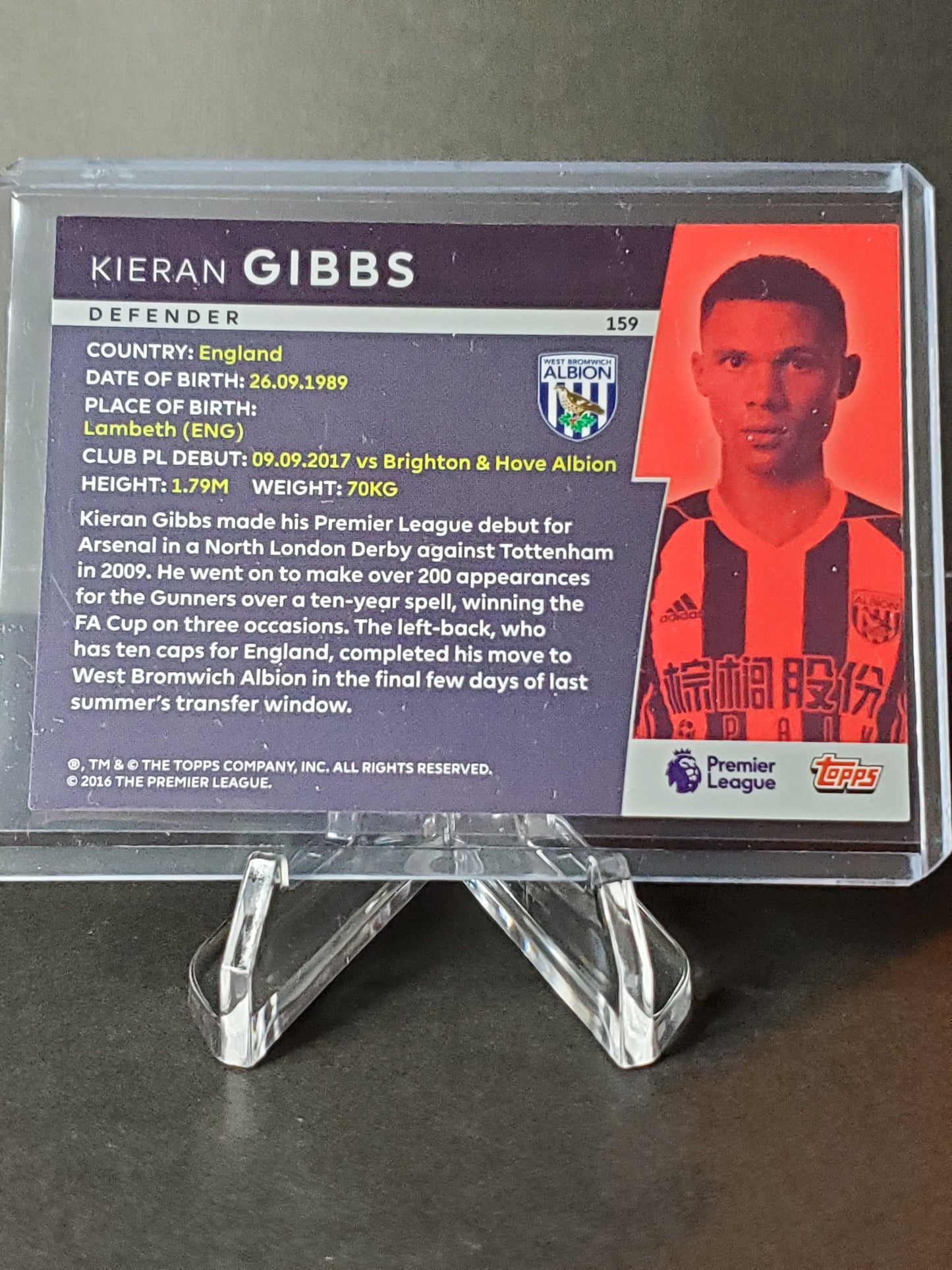 Kieran Gibbs 2018 Topps Premier League Platinum PURPLE Parallel #'d /50