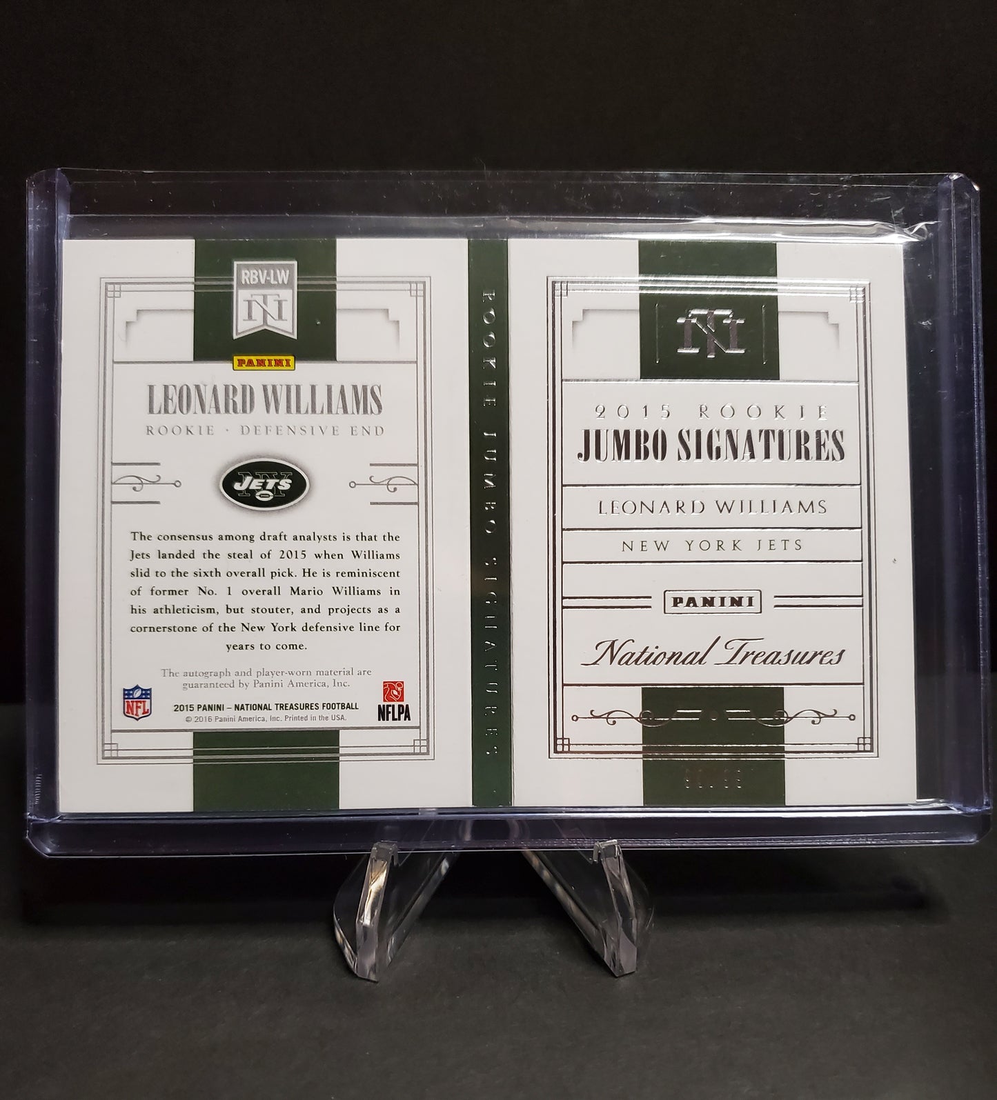 Leonard Williams 2015 Panini National Treasures Playbook Booklet Jumbo Patch AUTO RC, RPA #RBV-LW, /99