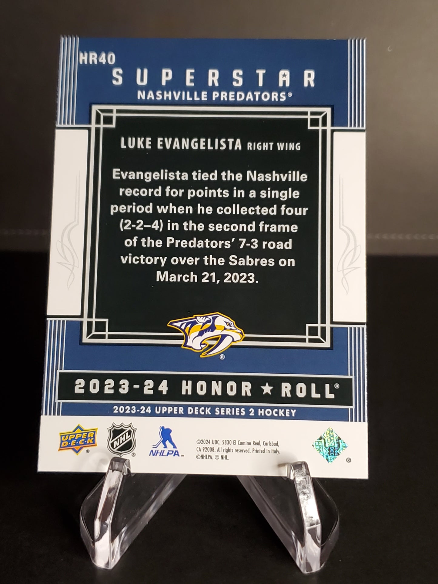 Luke Evangeslista 2023/24 Upper Deck Series 2 Honor Roll #HR40