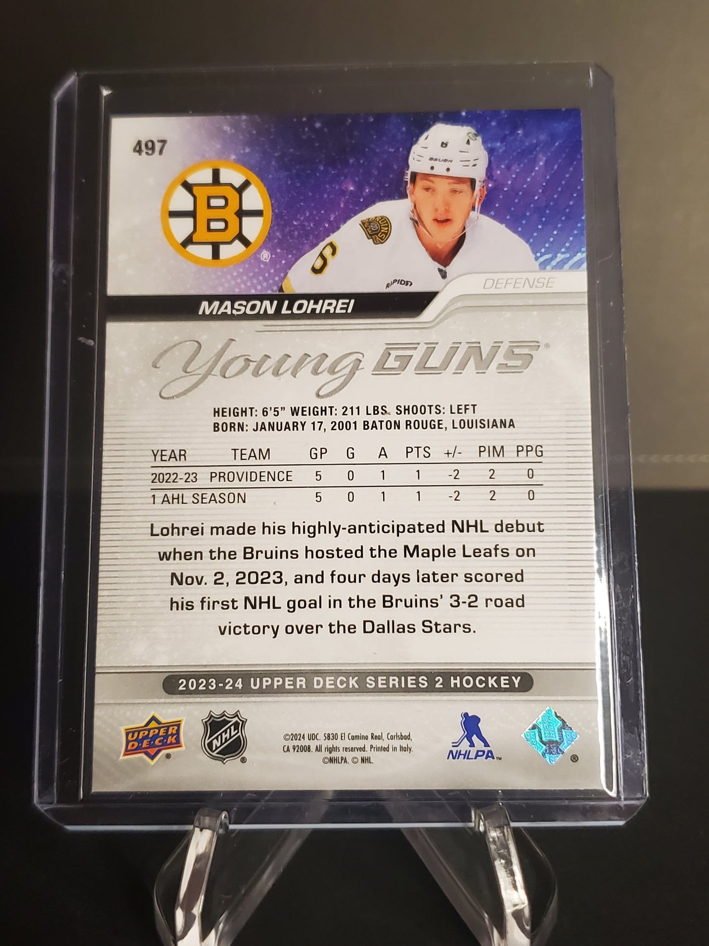 Mason Lohrei 2023/24 Upper Deck Series 2 Hockey Young Guns #497