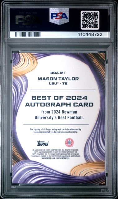 2024 BOWMAN BEST U - MASON TAYLOR - AUTO #MT Inscription /2 (PSA 9) Pop 1
