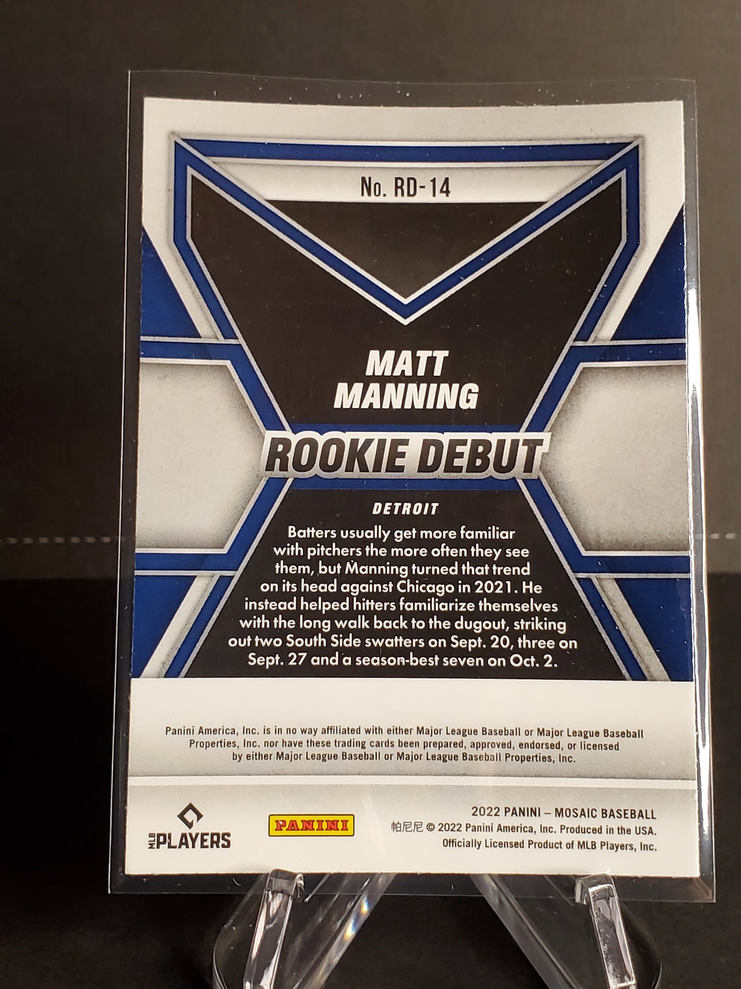 Matt Manning 2022 Panini Mosaic Baseball Rookie Debut RC #RD-14