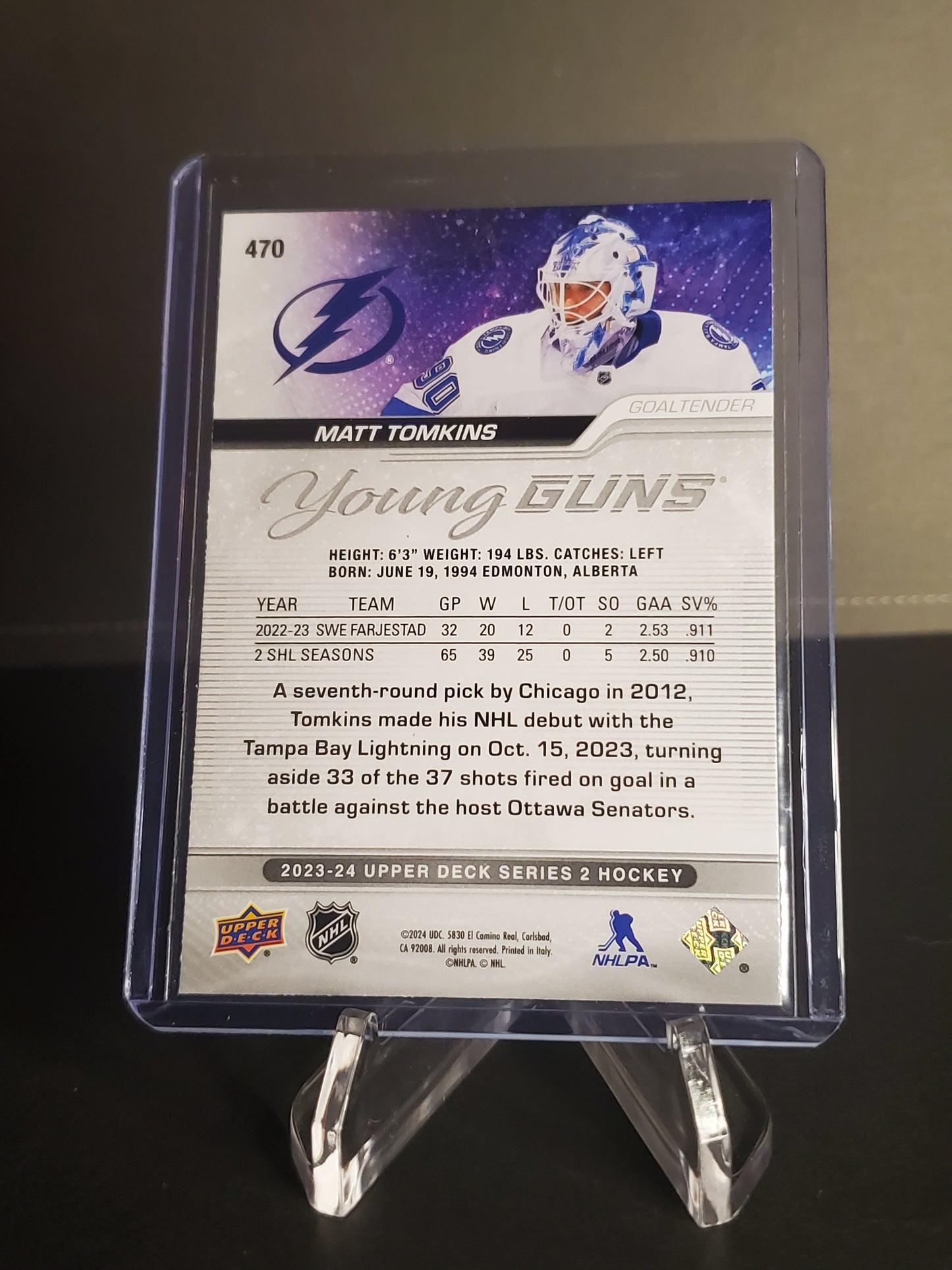 Matt Tomkins 2023/24 Upper Deck Series 2 Hockey Young Guns #470