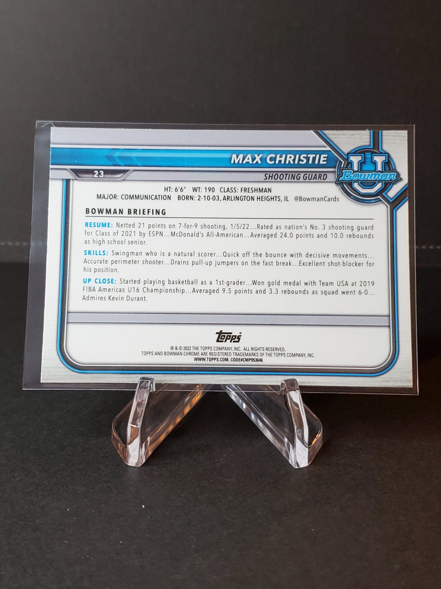 Max Christie 2021-22 Bowman University Chrome Refractor #23