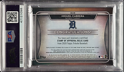 2020 Topps Tribute Miguel Cabrera Stamp of Approval Relics /99 PSA 8 (POP 2)!