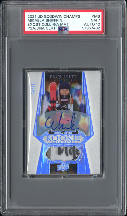 Mikaela Shiffrin Exquisite RPA /99 PSA 7 AUTO 10 INSCRIBED PATCH “MIK” #RAR-MS