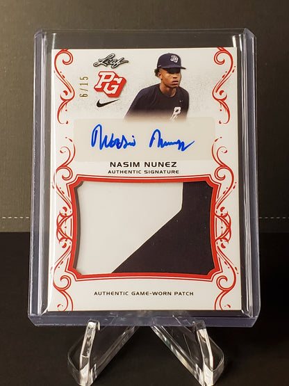 Nasim Nunez 2018 Leaf Perfect Game Game-Worn Jumbo Patch AUTO #PA-NNI, /15