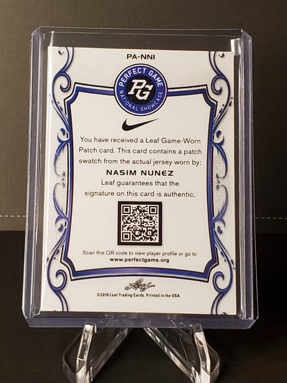 Nasim Nunez 2018 Leaf Perfect Game Game-Worn Jumbo Patch AUTO #PA-NNI, /15