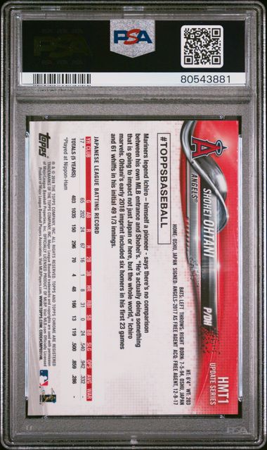 2018 Topps Chrome Update Shohei Ohtani #HMT1 RC Rookie PSA 9 Mint Angels