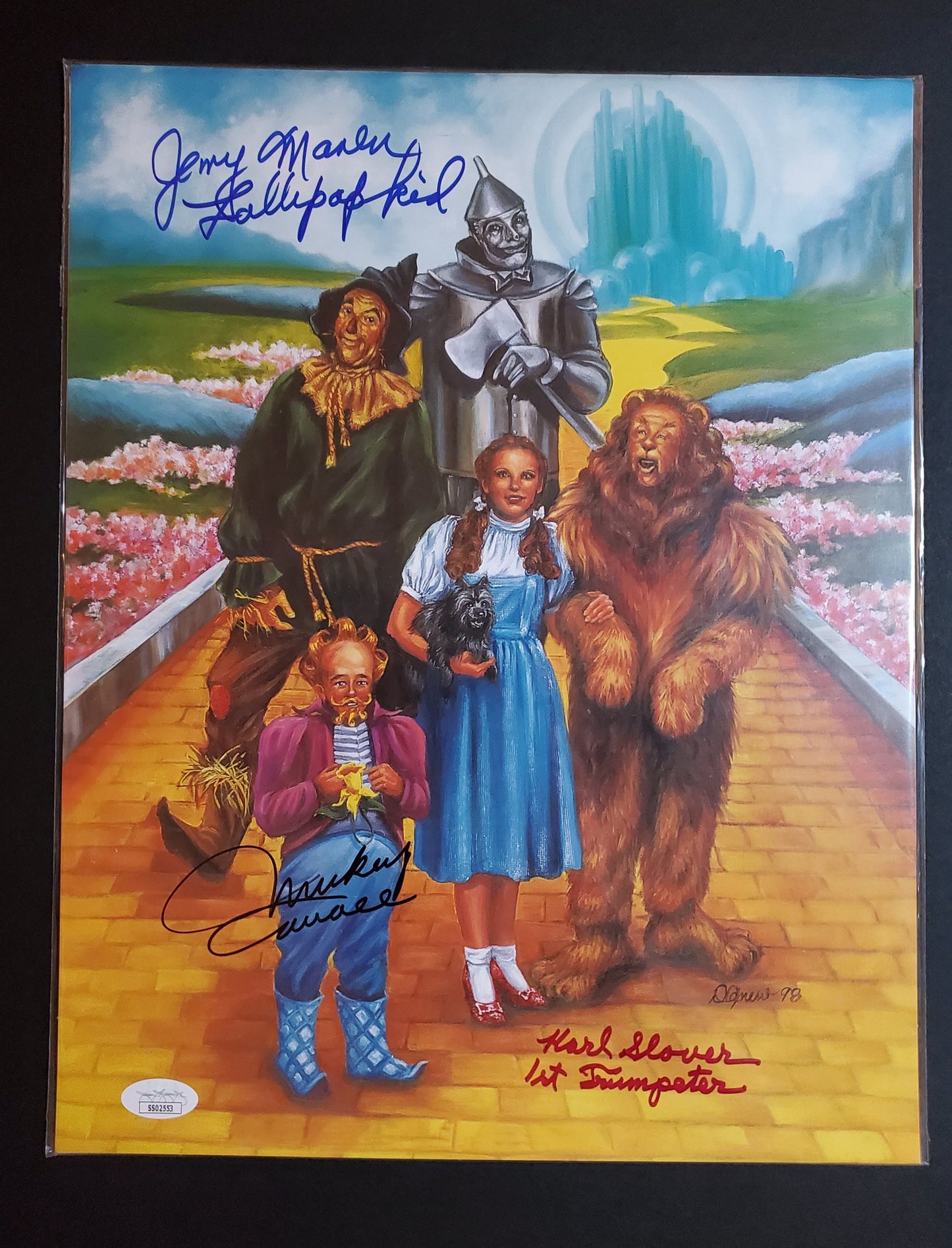 Mickey Carroll, Karl Slover & Jerry Maren Signed "The Wizard of Oz" 11x14 Photo with Multiple Inscriptions (JSA)