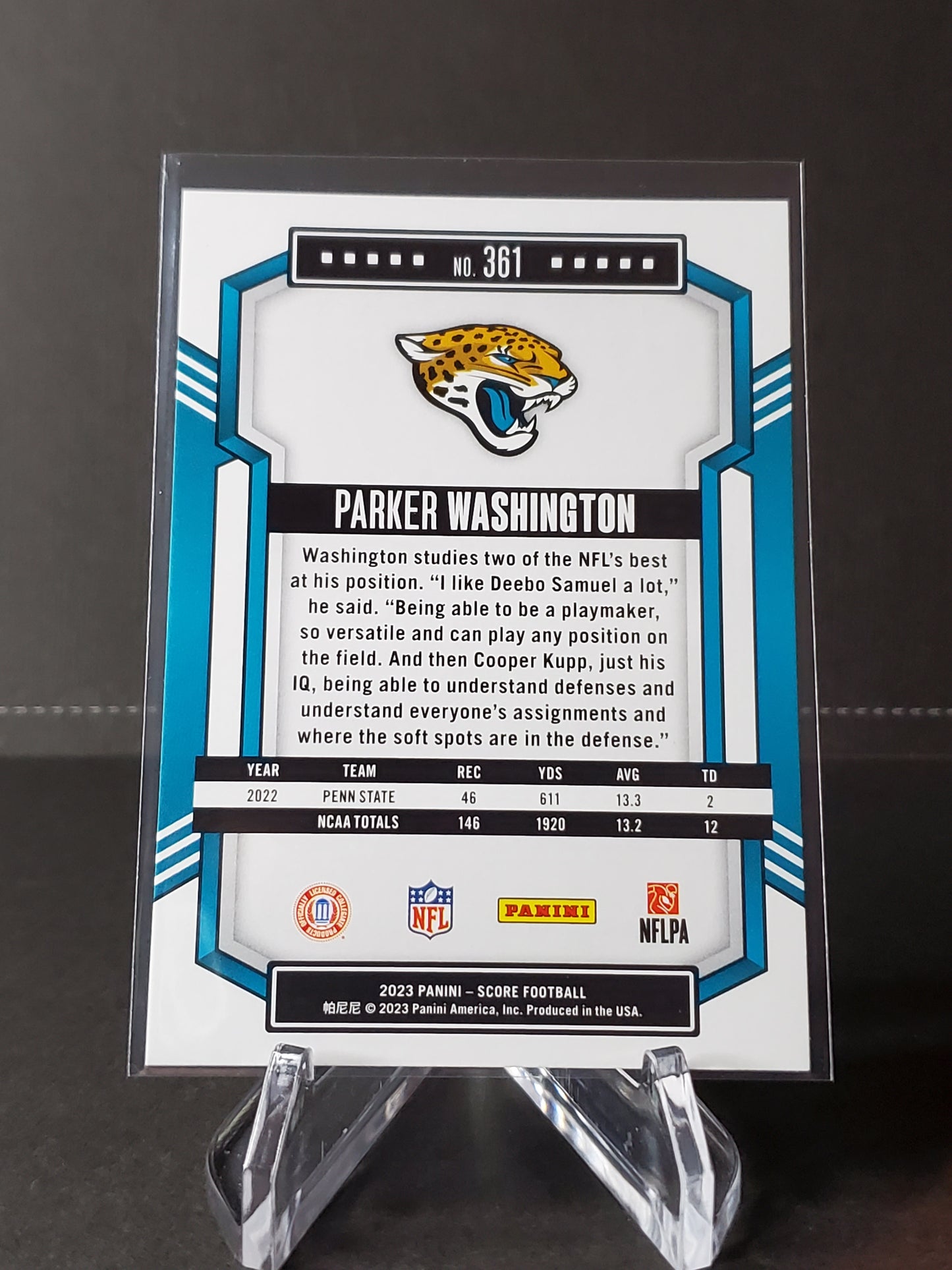 Parker Washington 2023 Panini Score Football RC #361