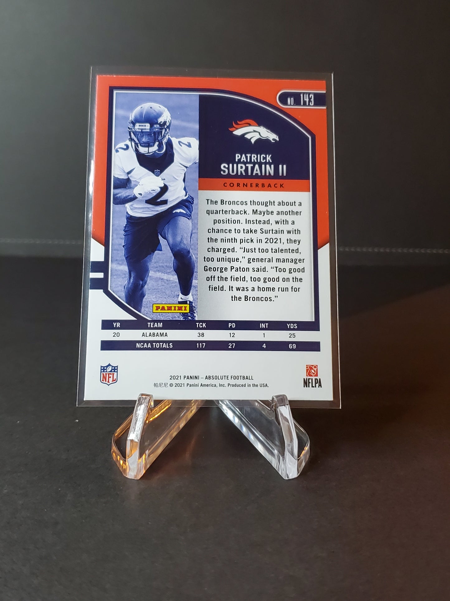 Patrick Surtain II 2021 Panini Absolute RC #143