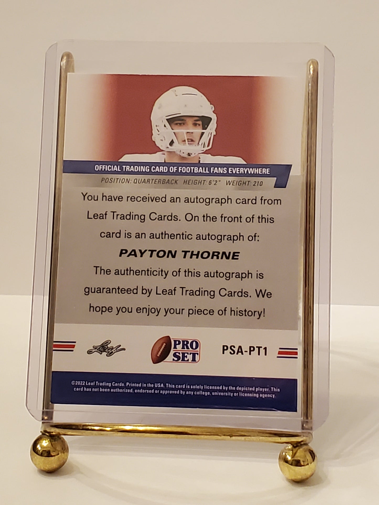 Payton Thorne - 2022 Leaf Pro Set QB - Auto #PSA-PT1