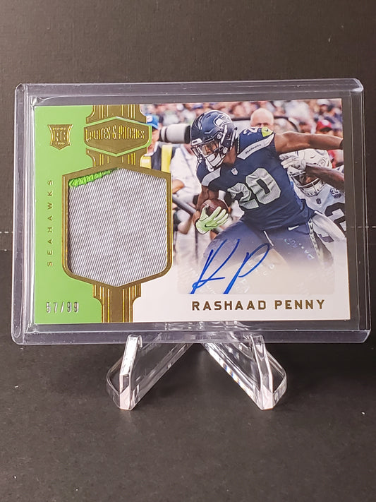 Rashaad Penny 2018 Plates & Patches Gold RPA Rookie Patch AUTO /99 #227