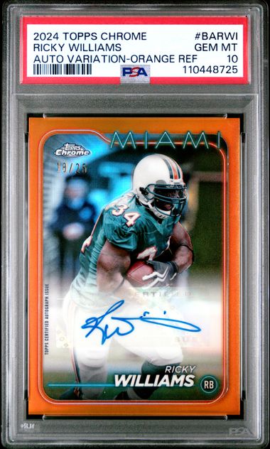 2024 Topps Chrome Ricky Williams AUTO #BA-RWI Orange Refractor /25 PSA Gem MT 10