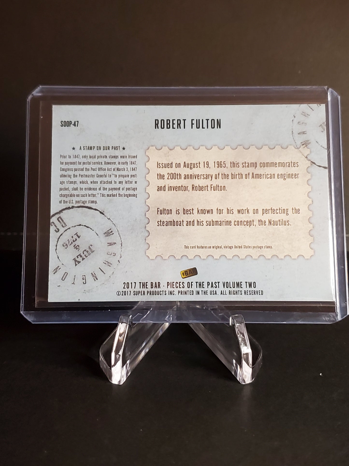 Robert Fulton 2017 The Bar - Pieces of the Past Postage Stamp #SOOP-47