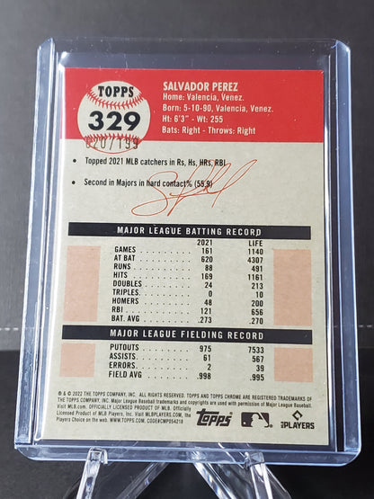 Salvador Perez 2022 Topps Chrome Platinum Blue Mini-Diamond Refractor #329: /199