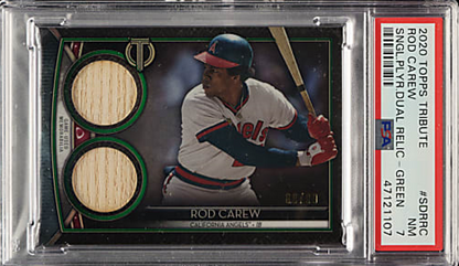 Rod Carew 2020 Topps Tribute Dual Game Used Bat Green /99 PSA (Pop 1) !!