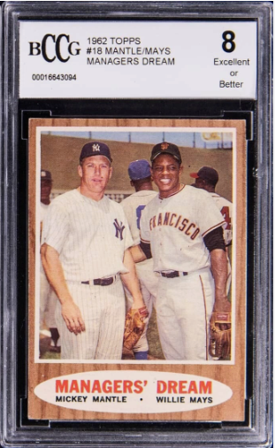 1962 Topps Managers Dream Mickey Mantle Willie Mays #18 BCCG 8