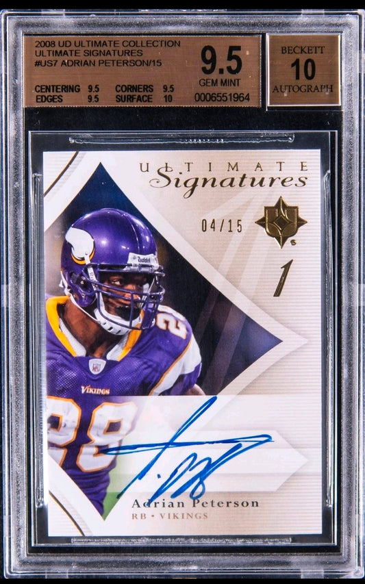 2008 UD Ultimate Signatures Adrian Peterson Auto /15 BGS 9.5/10 True Gem+