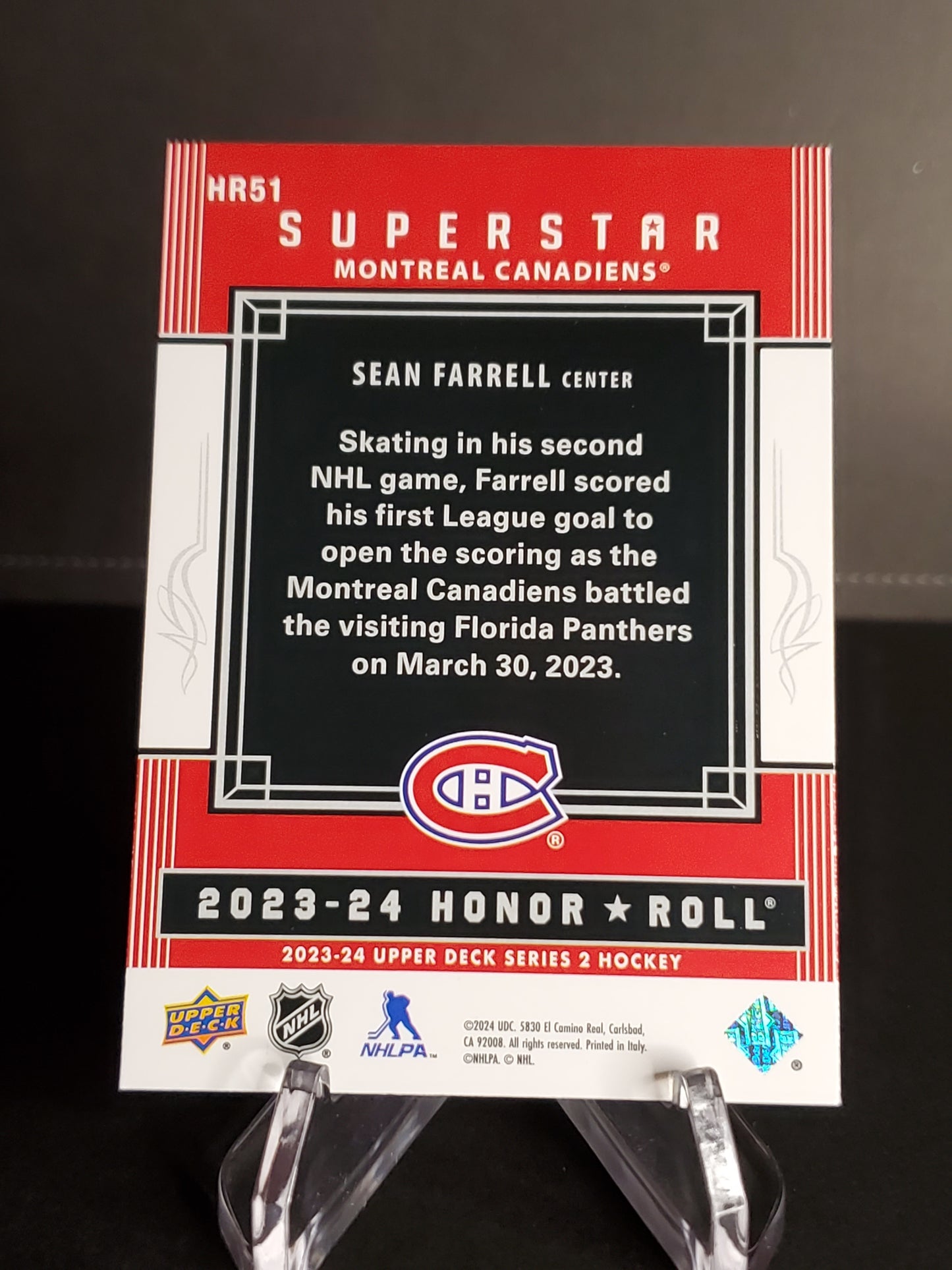 Sean Farrell 2023/24 Upper Deck Series 2 Honor Roll #HR51