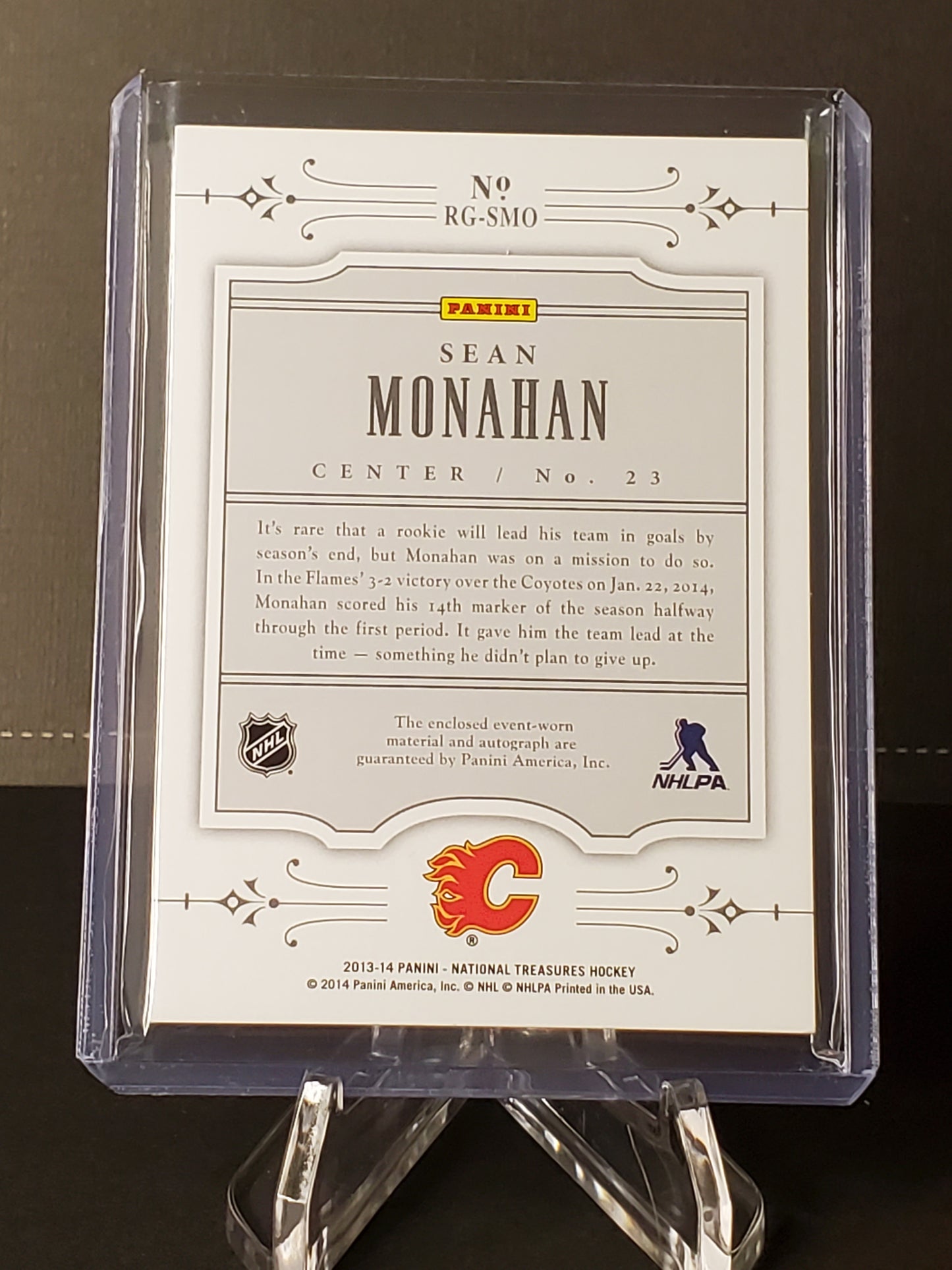 Sean Monahan 2013 Panini Treasures Triple Relic AUTO RC - RPA #RG-SMO, /75