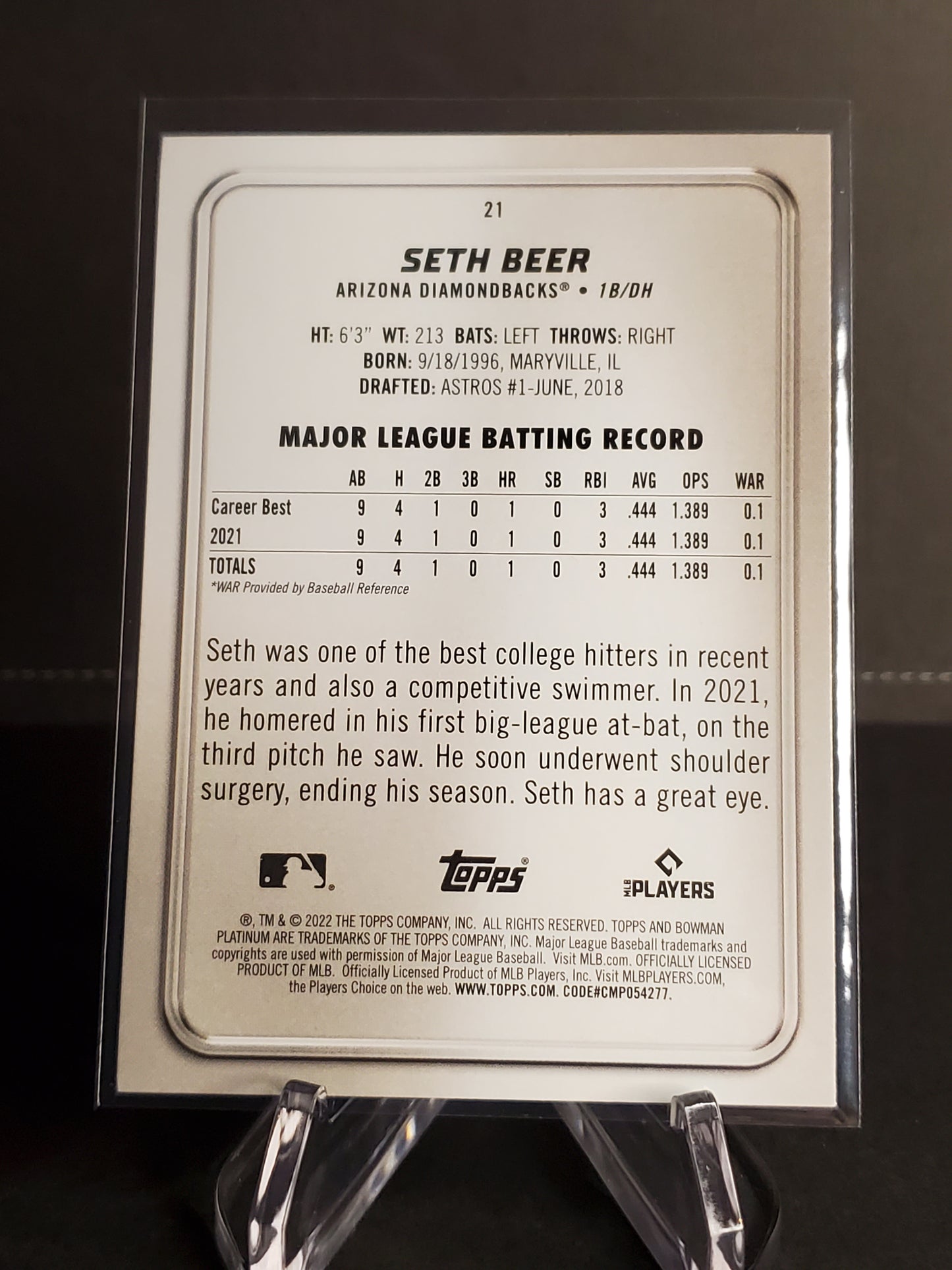 Seth Beer 2022 Bowman Platinum RC #21