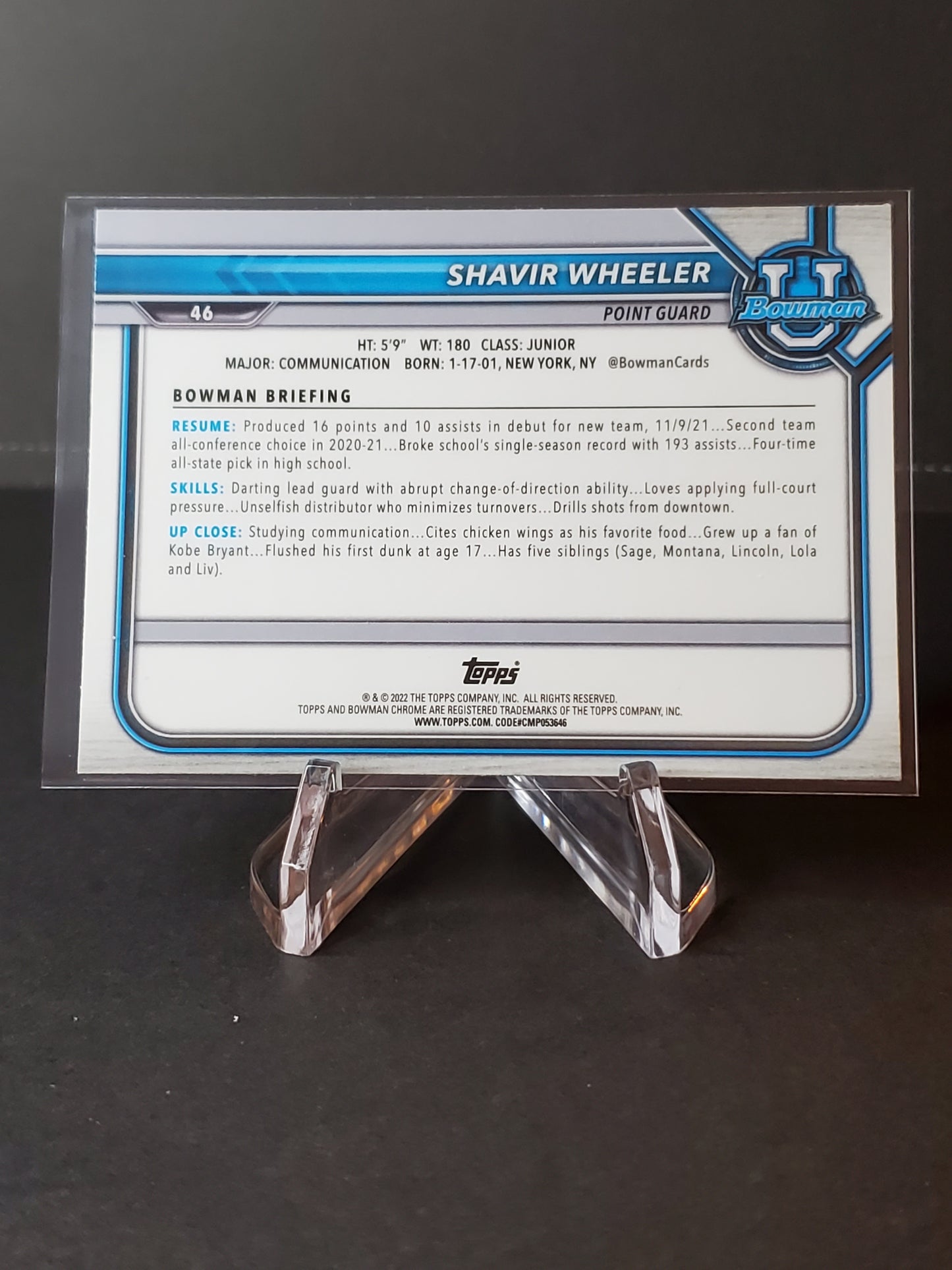 Shavir Wheeler 2021-22 Bowman University Chrome Refractor #46