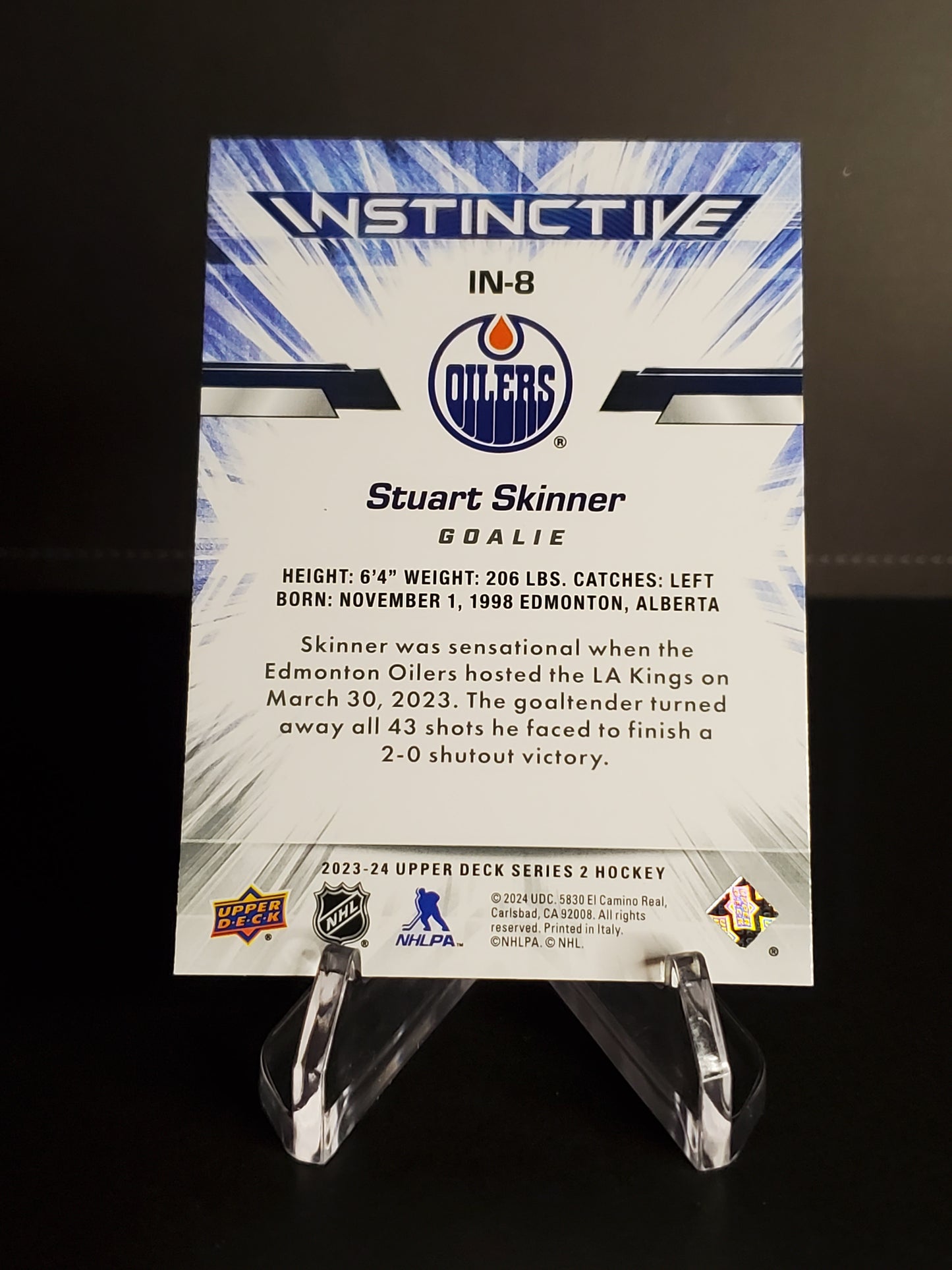 Stuart Skinner 2023/24 Upper Deck Series 2 Instinctive #IN-8