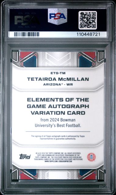 Tetairoa McMillan - 2024 Bowman U Elements AUTO Gold /50 PSA 10 Pop 3 #TM
