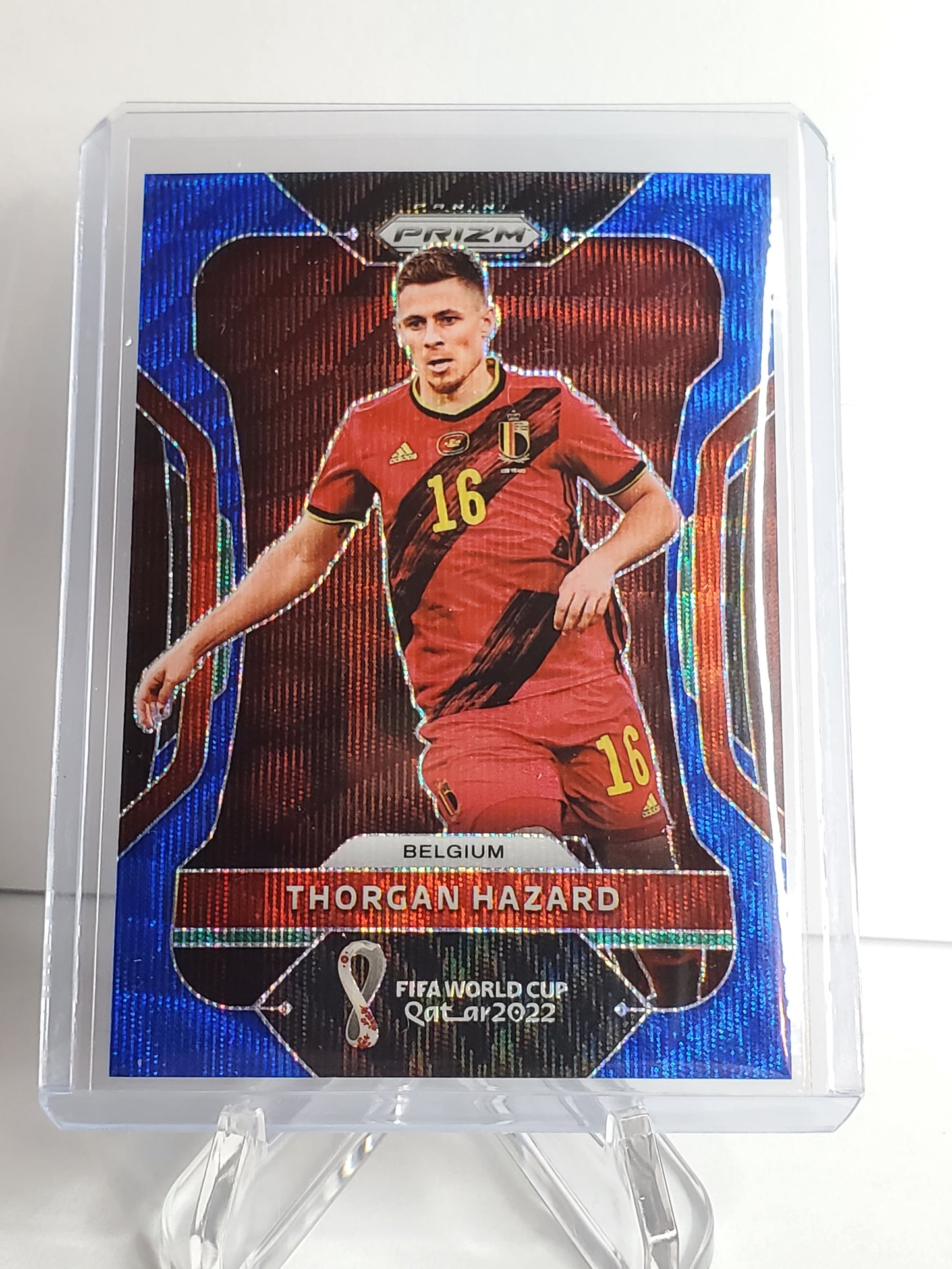 Thorgan Hazard 2022 Panini Prizm World Cup Qatar Blue Wave Prizm #'d 125/199