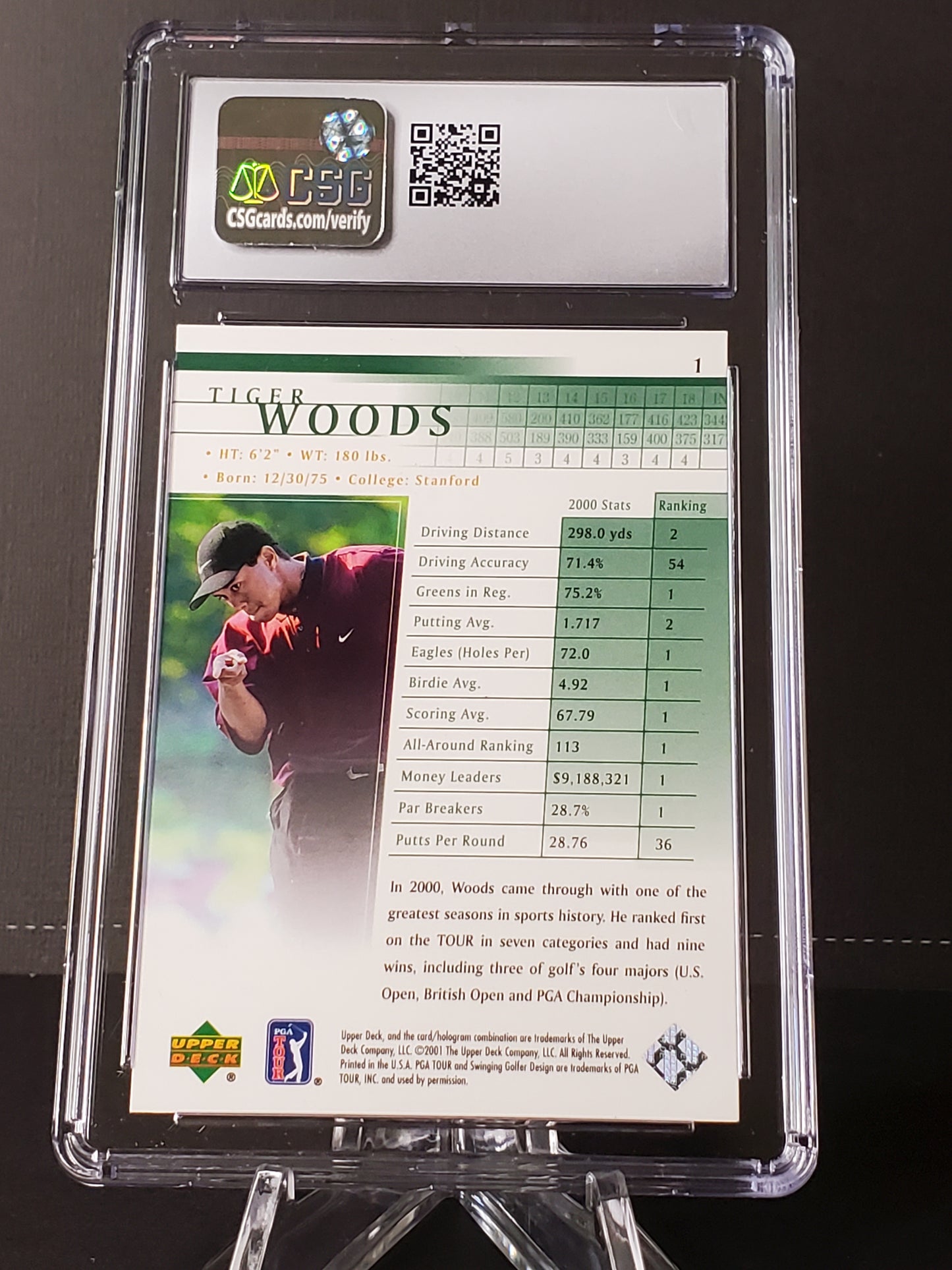 Tiger Woods 2001 Upper Deck ROOKIE Card RC #1 CSG 9 MINT