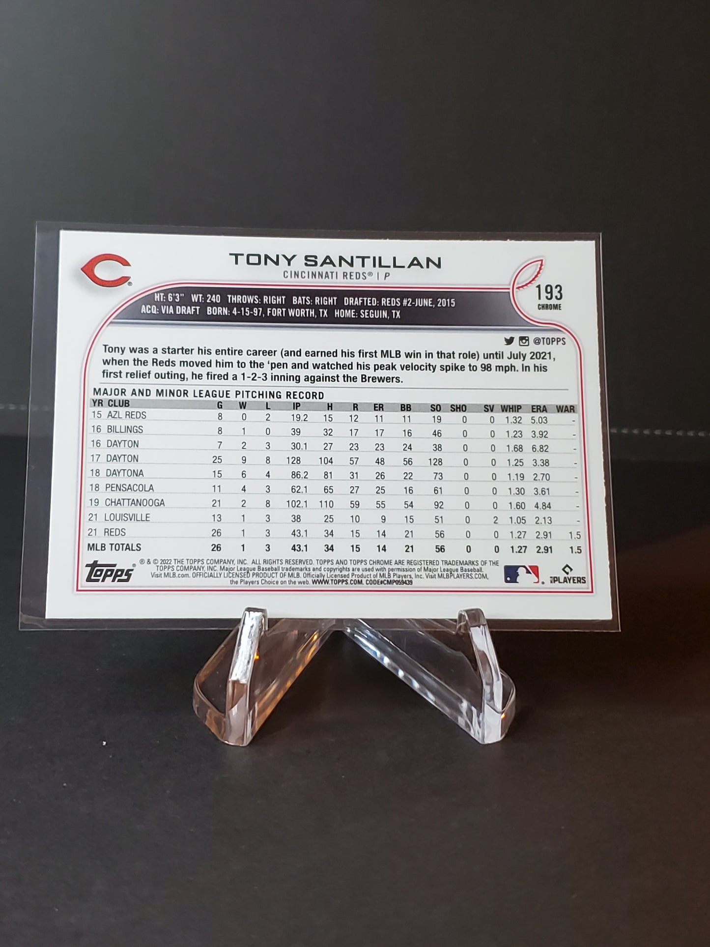 Tony Santillan 2022 Topps Chrome RC #193