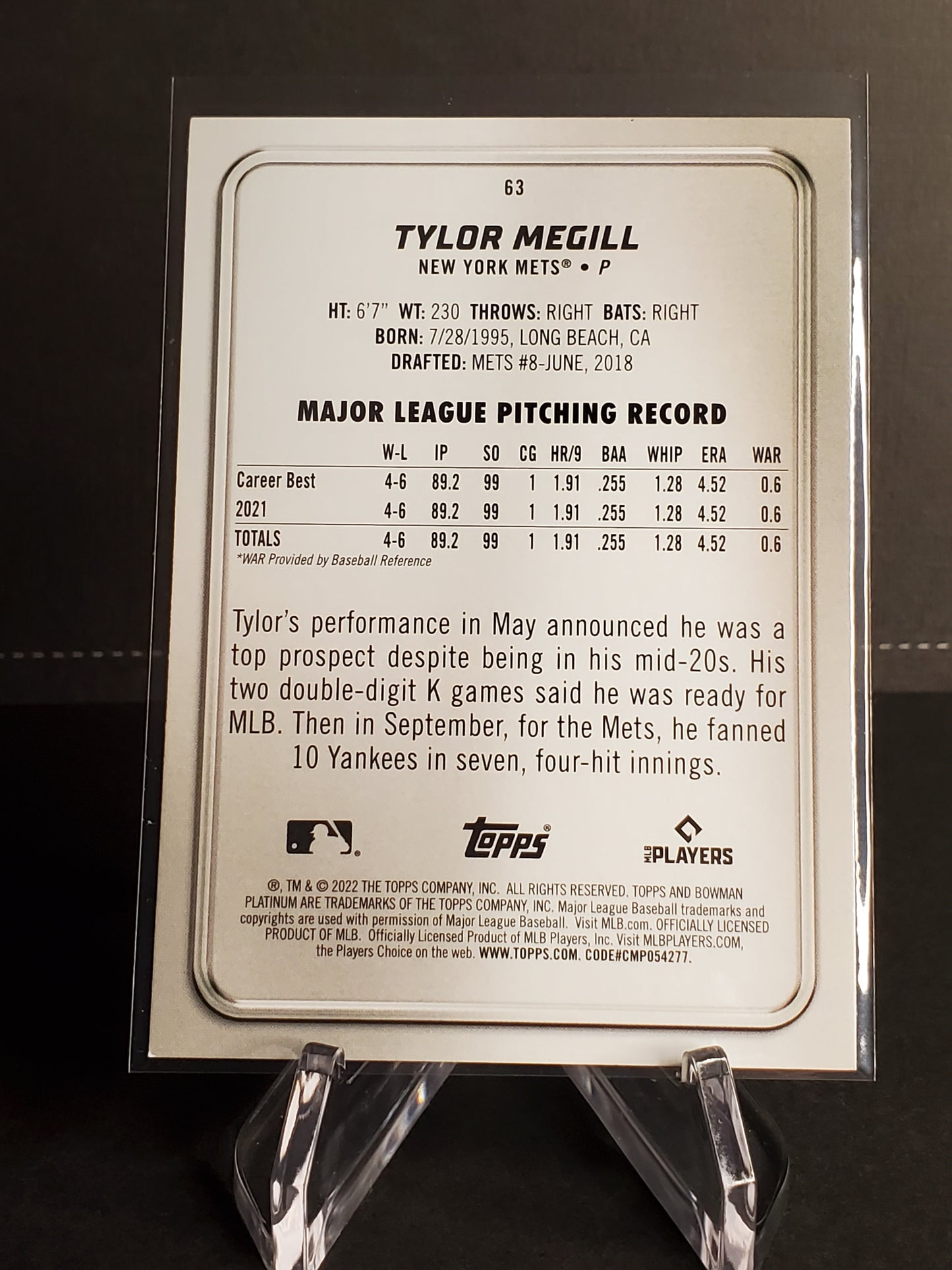 Tylor Megill 2022 Bowman Platinum RC #63